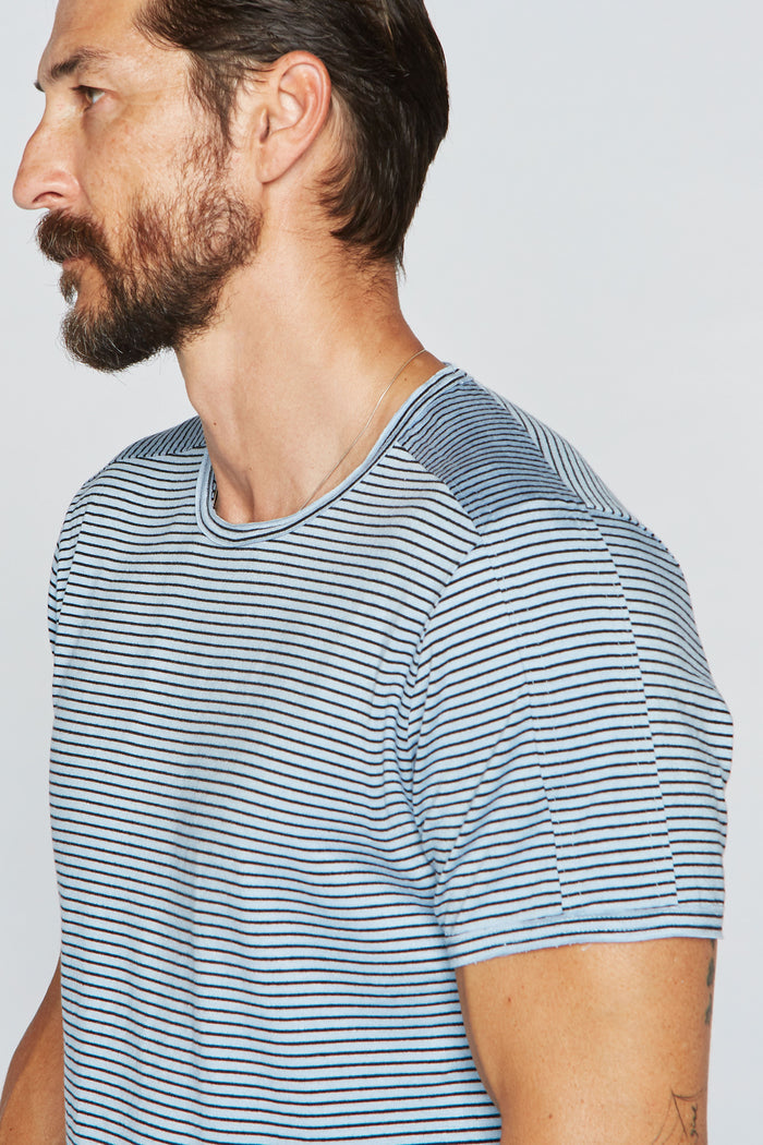 Men's Raw Edge Patch Sleeve Stripe Tee - Blue / Black - view 2