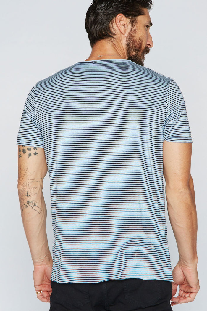 Men's Raw Edge Patch Sleeve Stripe Tee - Blue / Black - view 3
