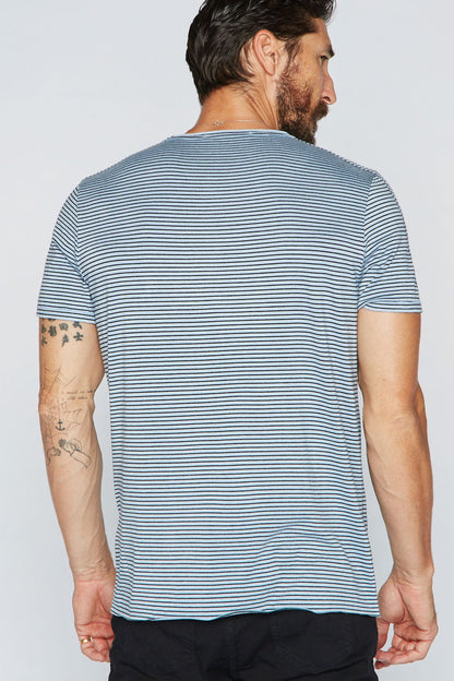 Men's Raw Edge Patch Sleeve Stripe Tee - Blue / Black - view 3