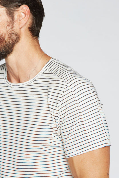 Men's Raw Edge Patch Sleeve Stripe Tee - White / Black - view 2
