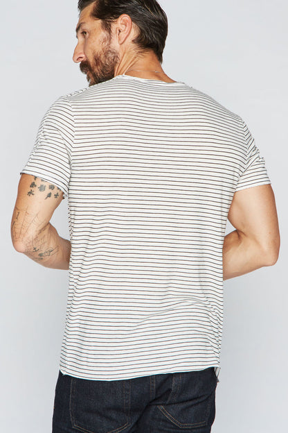 Men's Raw Edge Patch Sleeve Stripe Tee - White / Black - view 3