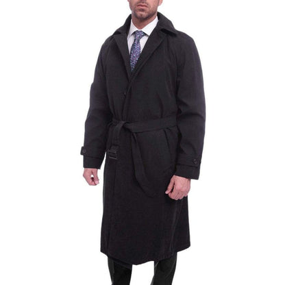 Cianni Cellini OUTERWEAR Men's Single Breasted Black Long Trench Coat Jacket With Removable Belt & Liner