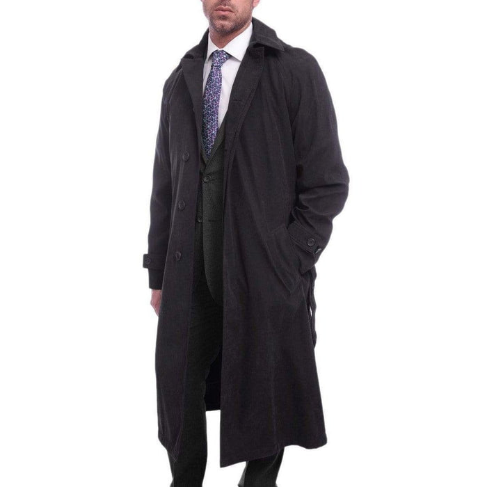 Cianni Cellini OUTERWEAR Men's Single Breasted Black Long Trench Coat Jacket With Removable Belt & Liner