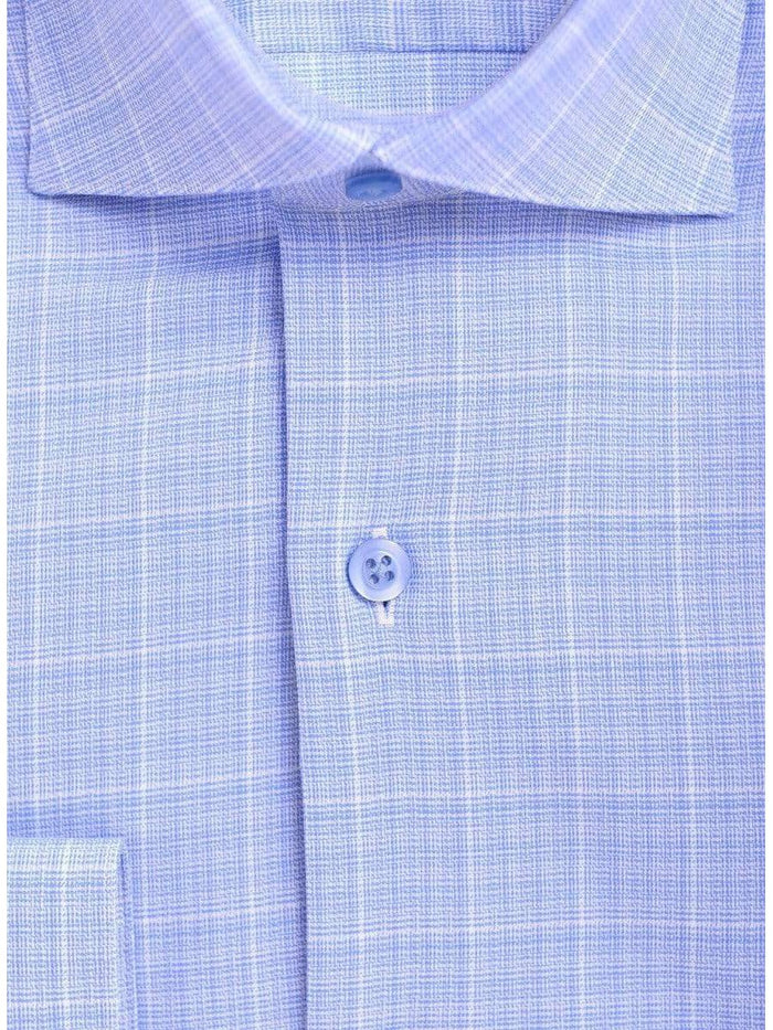 Modena SHIRTS Mens Slim Fit Blue & White Plaid Spread Collar Cotton Blend Dress Shirt