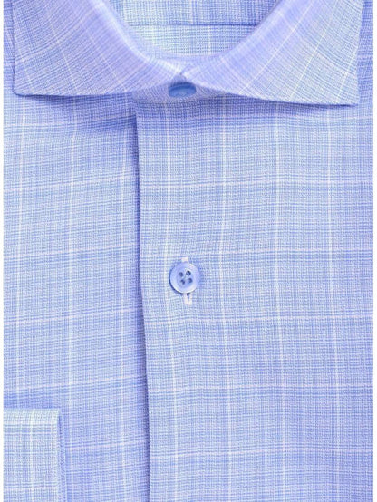 Modena SHIRTS Mens Slim Fit Blue & White Plaid Spread Collar Cotton Blend Dress Shirt