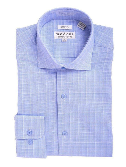 Modena SHIRTS 19 / 36/37 Mens Slim Fit Blue & White Plaid Spread Collar Cotton Blend Dress Shirt
