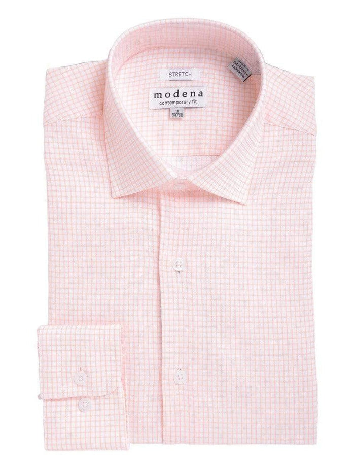 Modena SHIRTS 15 1/2 / 34/35 Mens Slim Fit Melon Orange Check Spread Collar Stretch Cotton Blend Dress Shirt