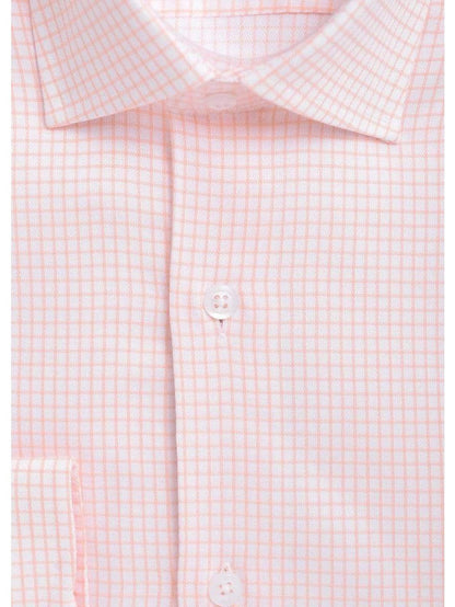 Modena SHIRTS Mens Slim Fit Melon Orange Check Spread Collar Stretch Cotton Blend Dress Shirt