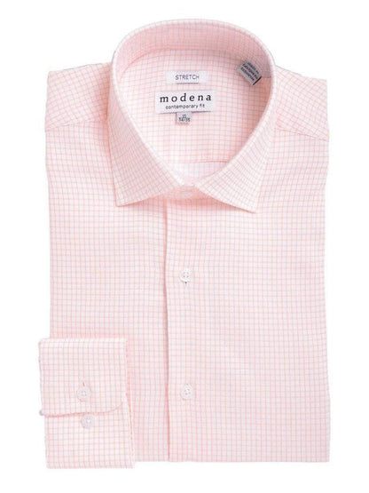 Modena SHIRTS 18 / 36/37 Mens Slim Fit Melon Orange Check Spread Collar Stretch Cotton Blend Dress Shirt