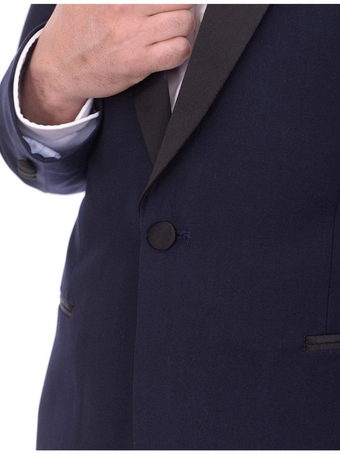 thesuitdepot TUXEDOS Mens Slim Fit Navy Blue One Button Tuxedo Suit With Black Satin Shawl Lapel