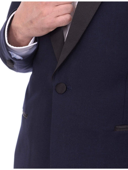 thesuitdepot TUXEDOS Mens Slim Fit Navy Blue One Button Tuxedo Suit With Black Satin Shawl Lapel