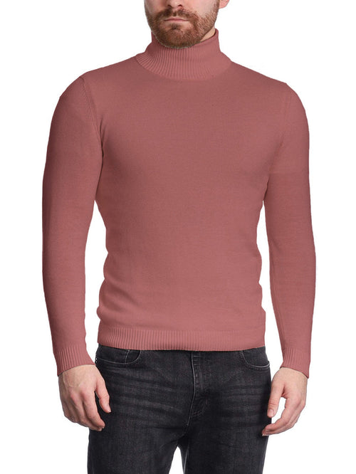 Arthur Black Men's Solid Pink Pullover Cotton Blend Turtleneck Sweater Shirt - The Suit Depot