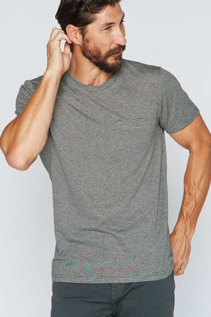 Men's V-Pocket Stripe Tee - Black / Grey
