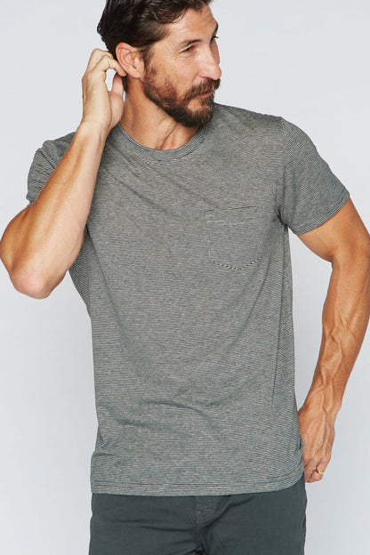Men's V-Pocket Stripe Tee - Black / Grey