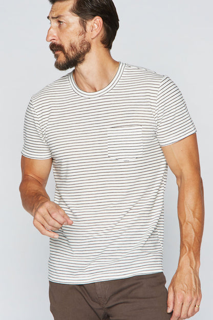 Men's V-Pocket Stripe Tee - White / Black