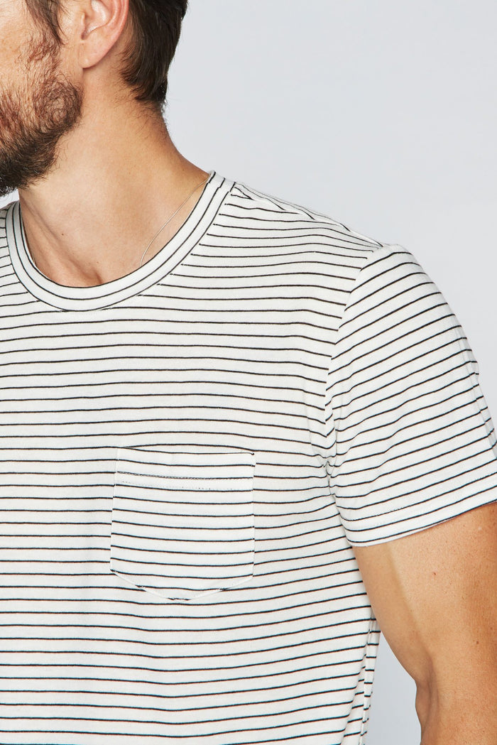 Men's V-Pocket Stripe Tee - White / Black - view 3