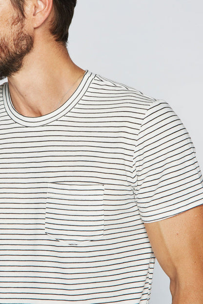 Men's V-Pocket Stripe Tee - White / Black - view 3