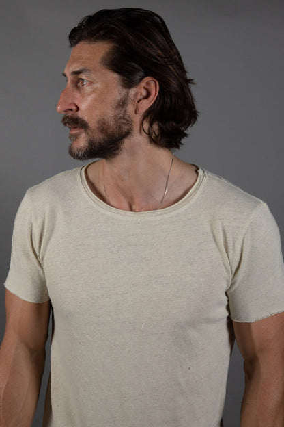 Men's Wallace Raw Neck Cotton Linen Crew Tee - view 2