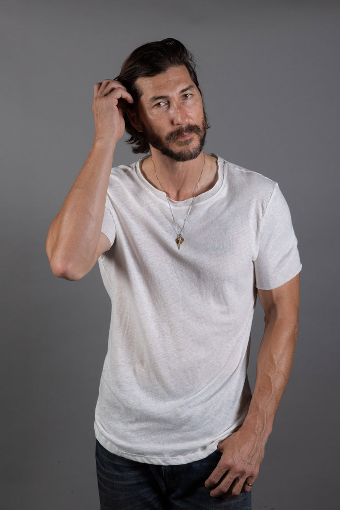 Men's Wallace Raw Neck Cotton Linen Crew Tee - view 5