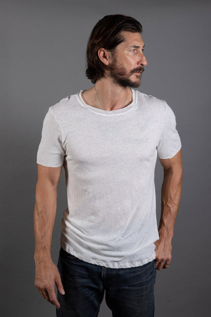 Men's Wallace Raw Neck Cotton Linen Crew Tee - view 6