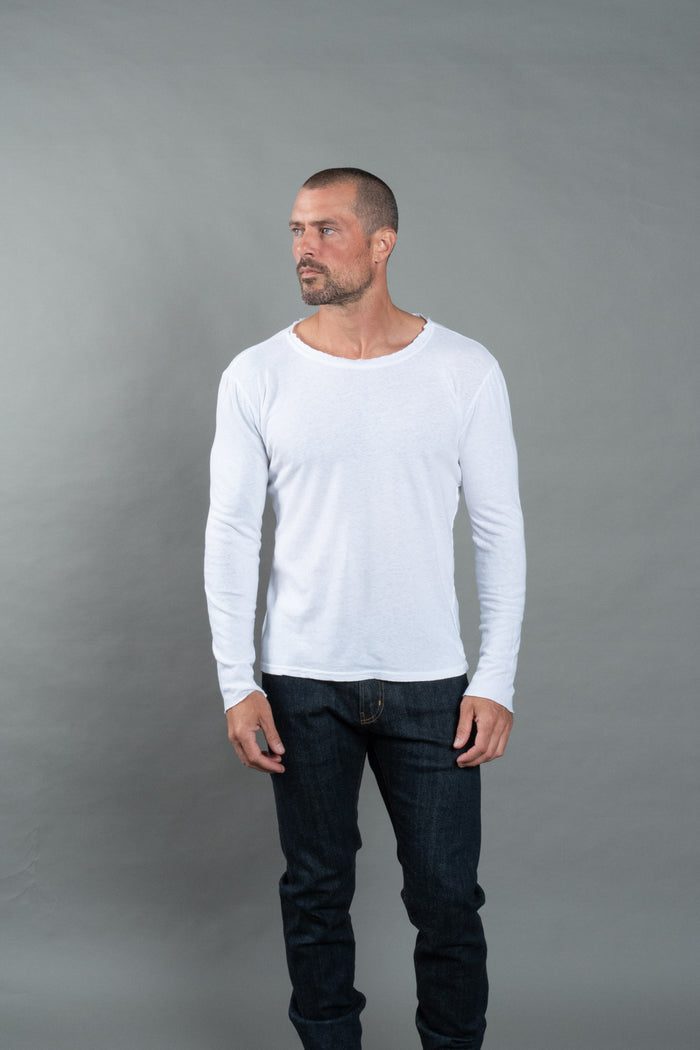 Men's Wallace Raw Neck Cotton Linen Long Sleeve Crew Tee - view 2
