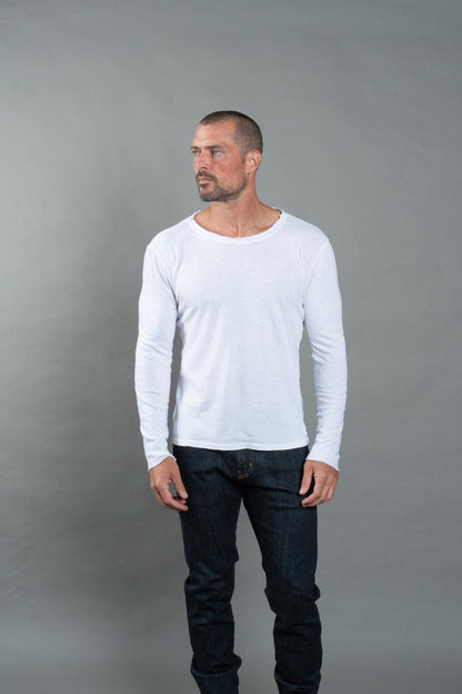Men's Wallace Raw Neck Cotton Linen Long Sleeve Crew Tee - view 2