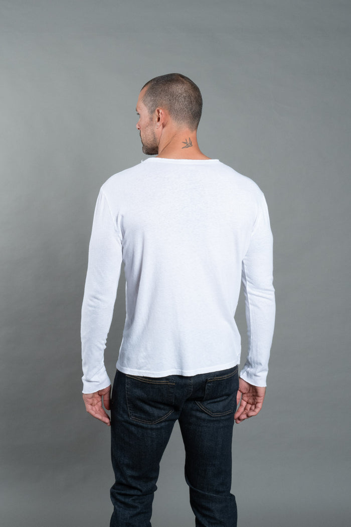 Men's Wallace Raw Neck Cotton Linen Long Sleeve Crew Tee - view 3