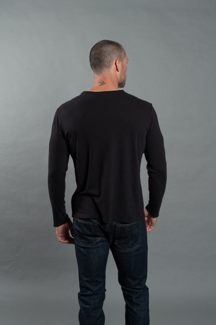 Men's Wallace Raw Neck Cotton Linen Long Sleeve Crew Tee - view 6
