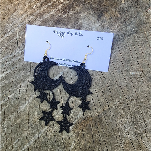Moon & Stars Embroidered Lace Earrings