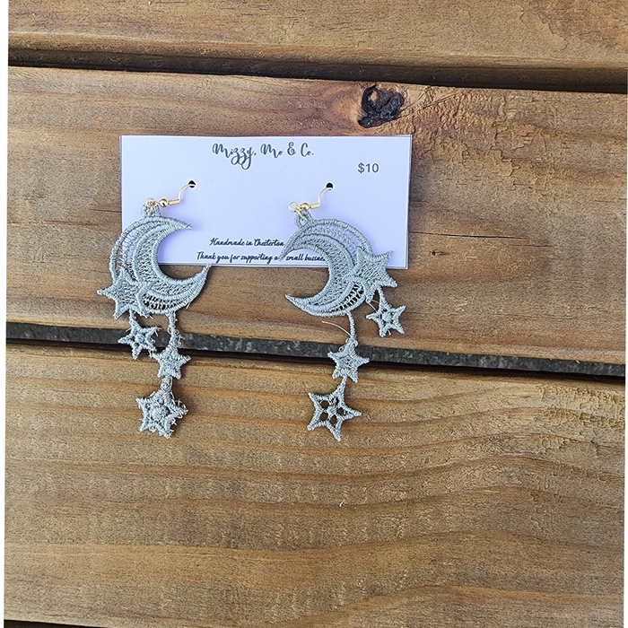 Moon & Stars Embroidered Lace Earrings