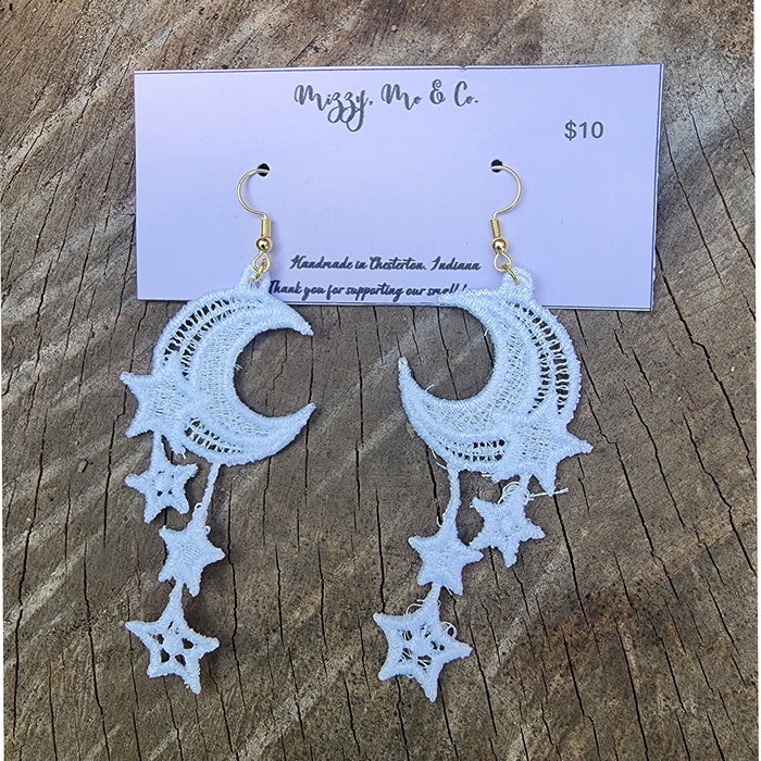 Moon & Stars Embroidered Lace Earrings