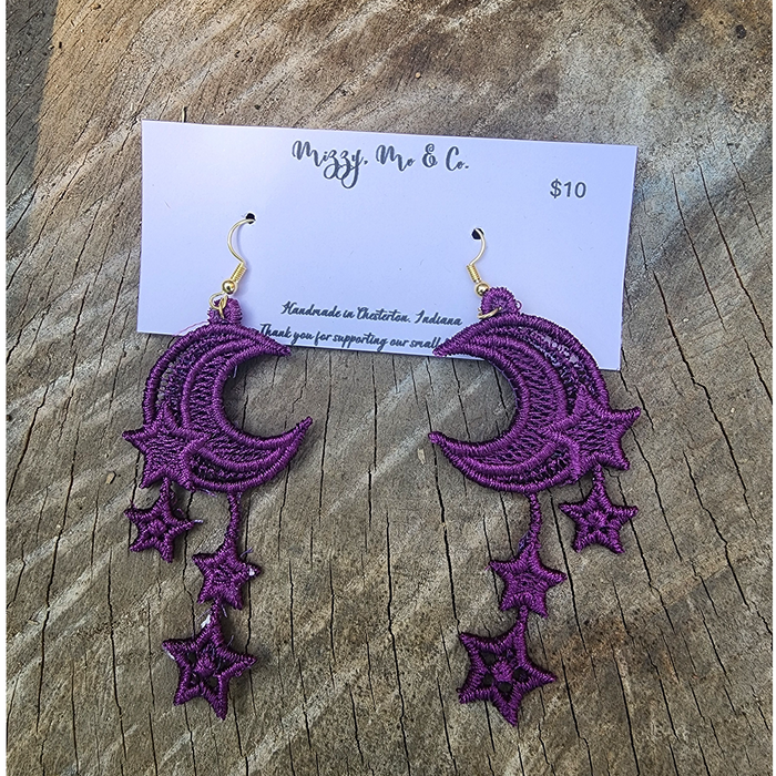 Moon & Stars Embroidered Lace Earrings