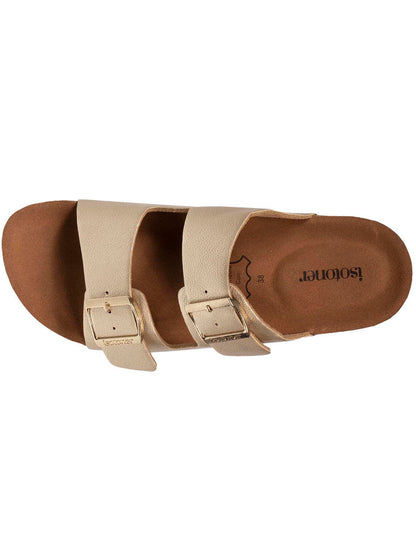 Mules sandales Femme Double Bride Doré