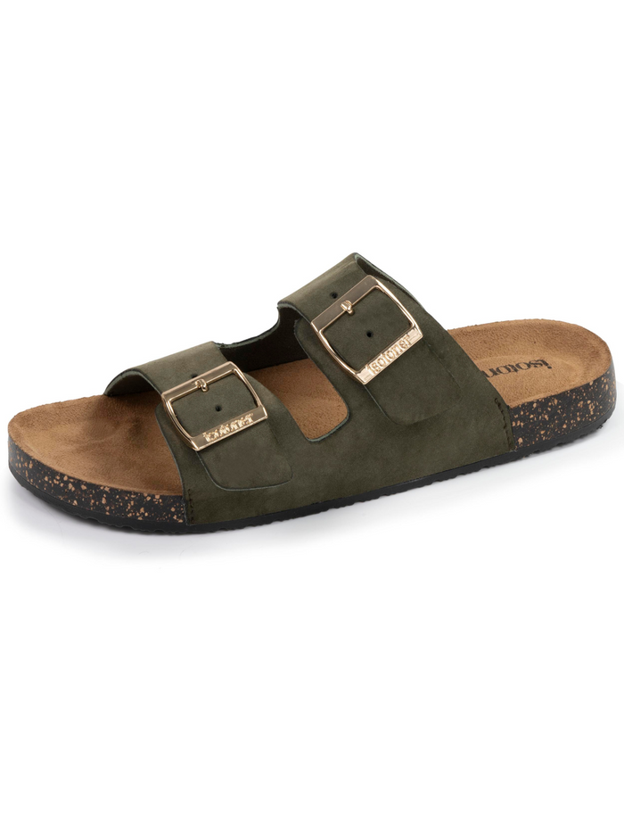 Mules sandales Femme double bride Kaki