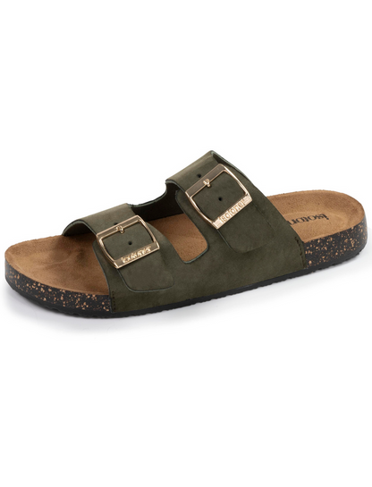 Mules sandales Femme double bride Kaki