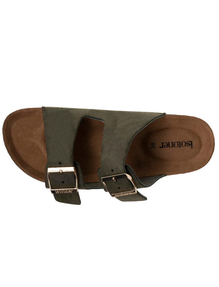 Mules sandales Femme double bride Kaki