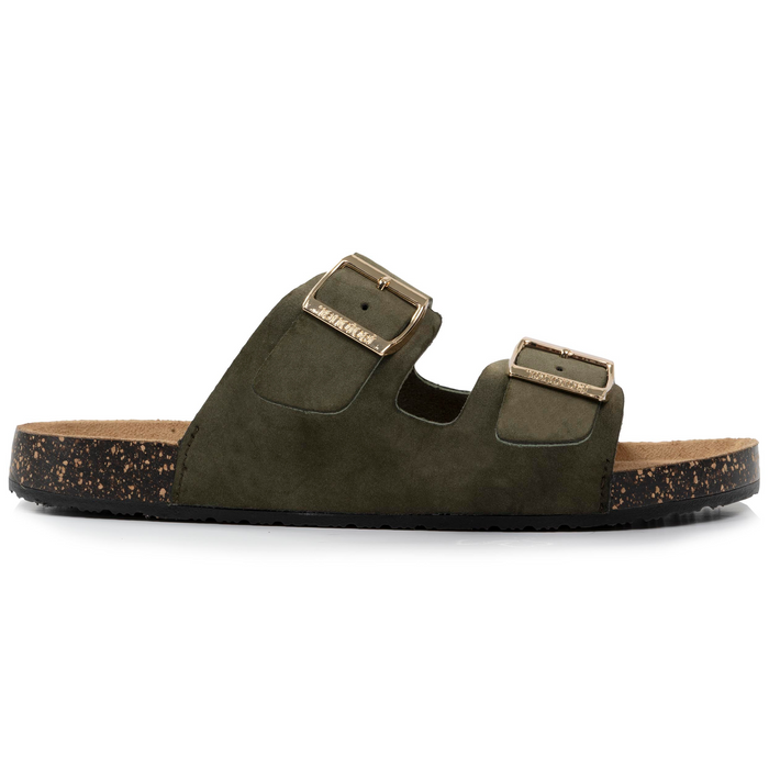 Mules sandales Femme double bride Kaki