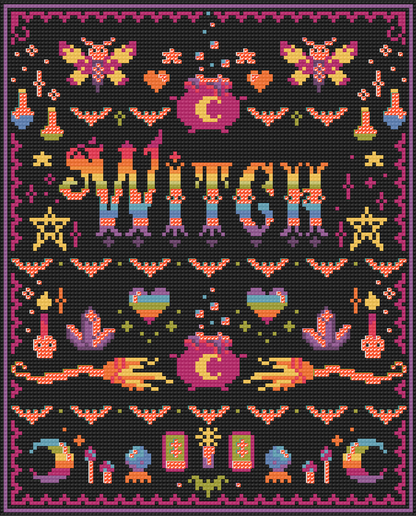 Neon Goth Witch | Pixel Charted | Ready To Ship