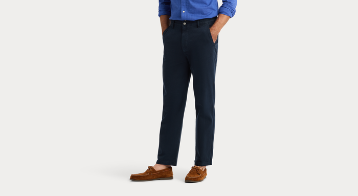View of model wearing Navy Blazer Original Chino Pants, Relaxed Taper Fit.