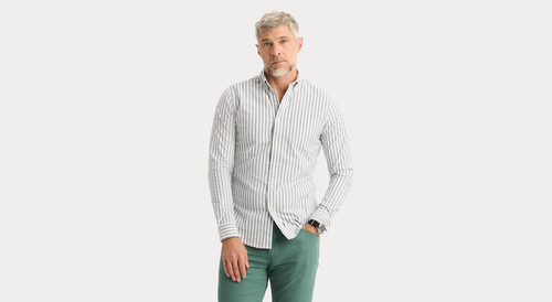 View of model wearing Lakeside Oxford Shirt, Slim Fit.