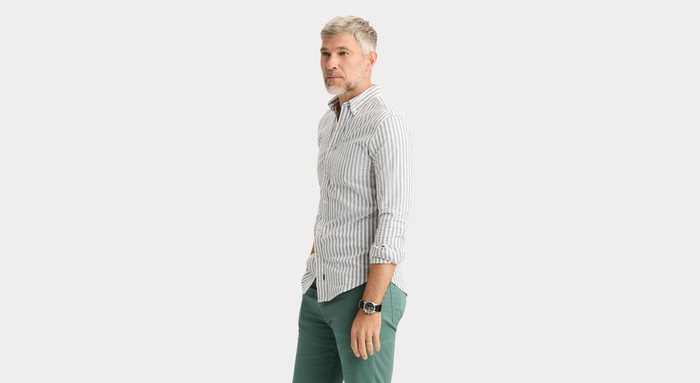 View of model wearing Lakeside Oxford Shirt, Slim Fit.