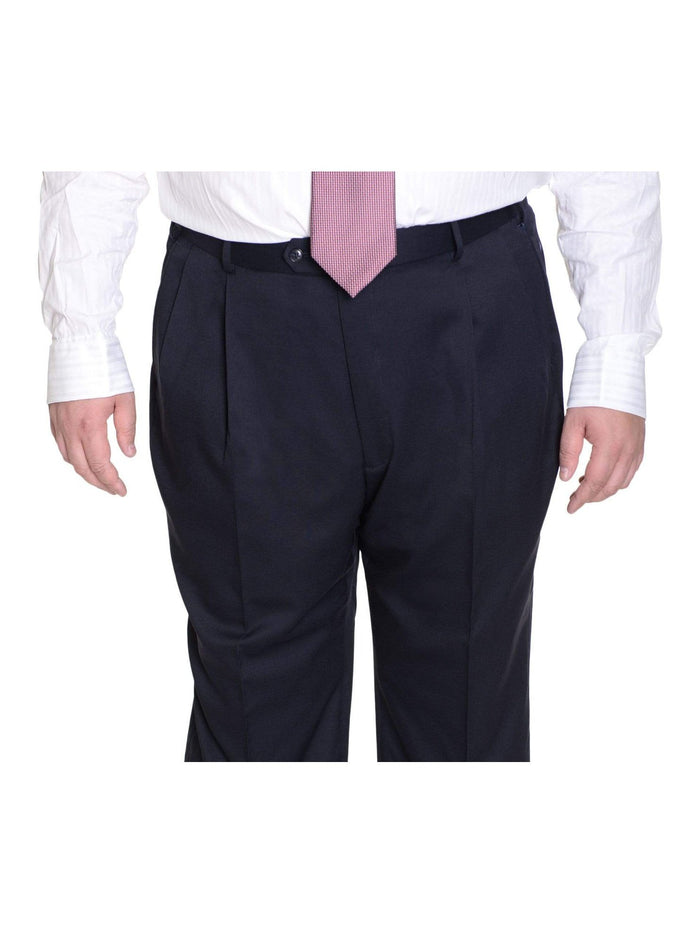 Palm Beach PANTS Palm Beach Mens Solid Navy Blue Double Pleated Wool Blend Dress Pants