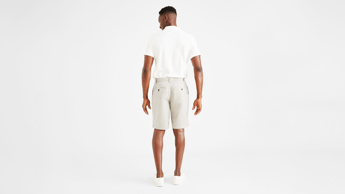 Back view of model wearing Porcelain Khaki Perfect 8" Shorts, Classic Fit.