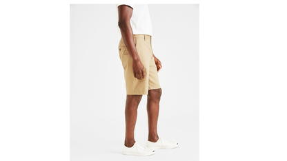 Side view of model wearing Sand Dune Perfect 8" Shorts, Classic Fit.