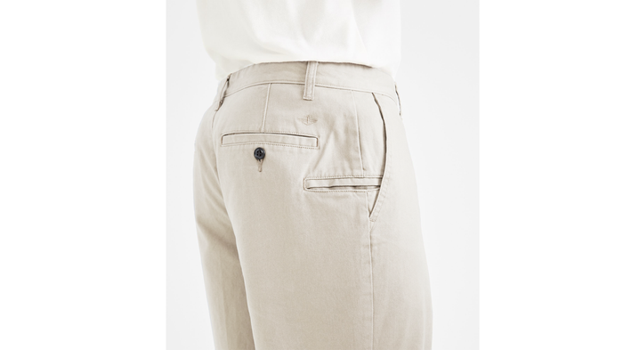 View of model wearing Porcelain Khaki Perfect 8" Shorts, Classic Fit.