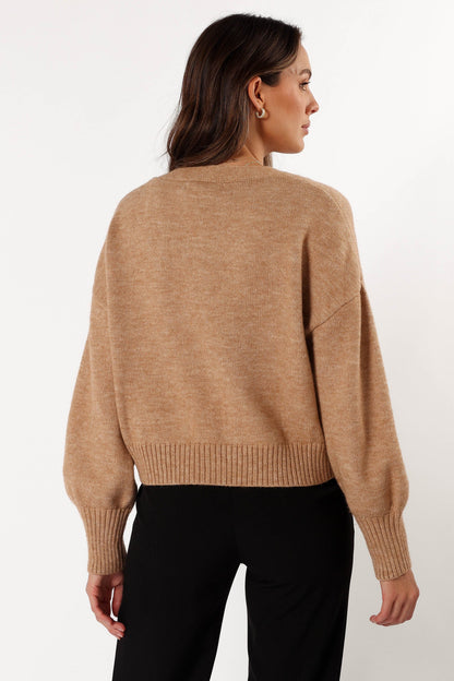 Isabel Button Front Cardigan - Beige