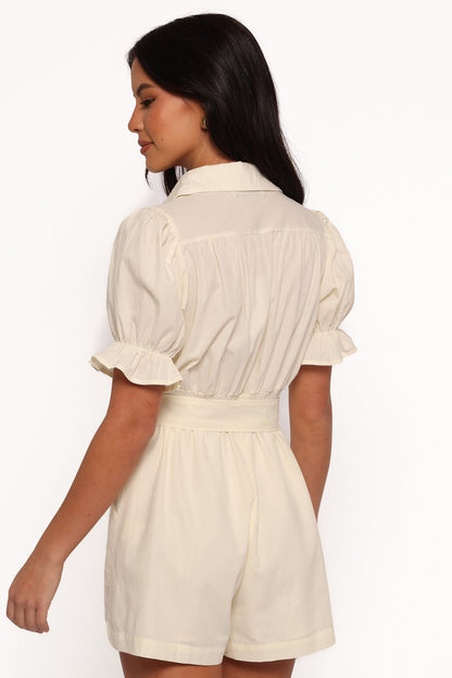 Riley Waist Tie Romper - Cream