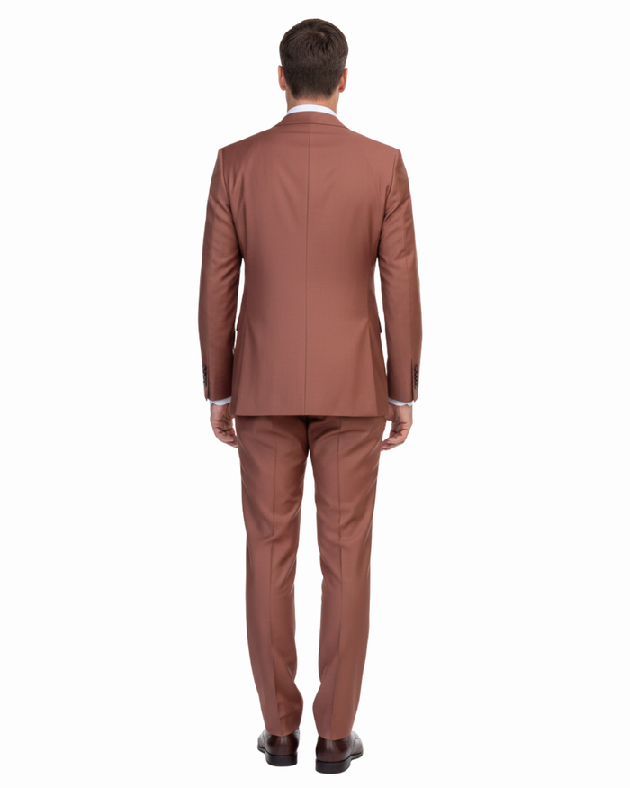 Pierre Carlos Solid Rust Slim Fit Double Breasted Stretch Suit with Buckle Closure