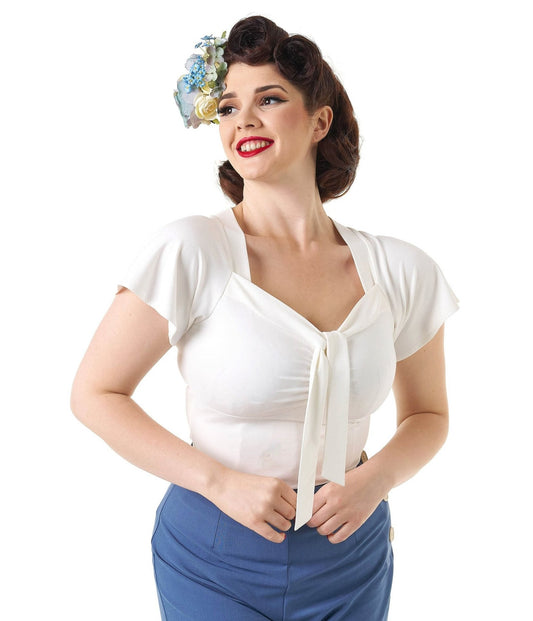 Pretty Retro Ivory Pretty Self Tie Top
