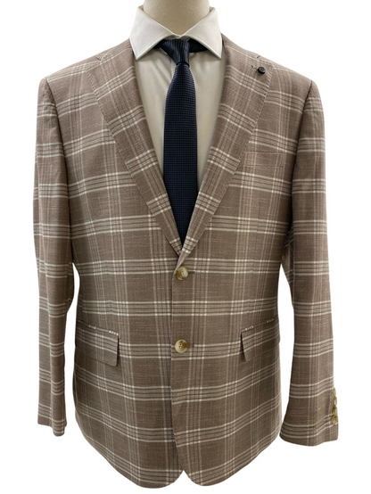 Private Label Mens Beige Windowpane Classic Fit Blazer Sportcoat
